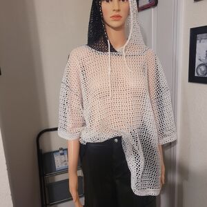 Mesh Black and White Hooded Sweatshirt